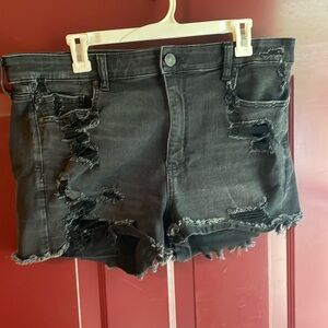 American eagle black stretch jean shorts distressed